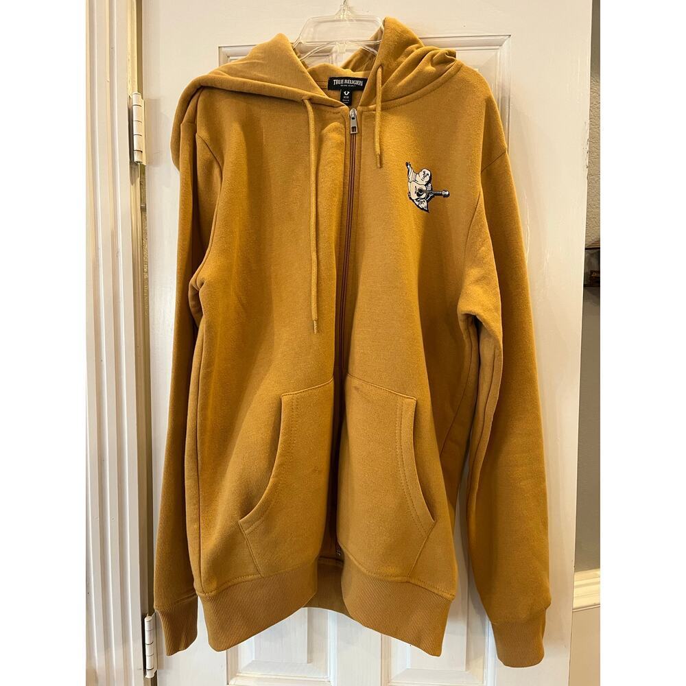 True Religion Full Zip Hoodie Jacket Men Medium Gold Luxury Streetwear Y2K 2000s - Picture 3 of 8